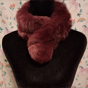 EUC Vintage Purple Rabbit Fur Causal Winter Snow Soft Neck Warmer Scarf Wrap